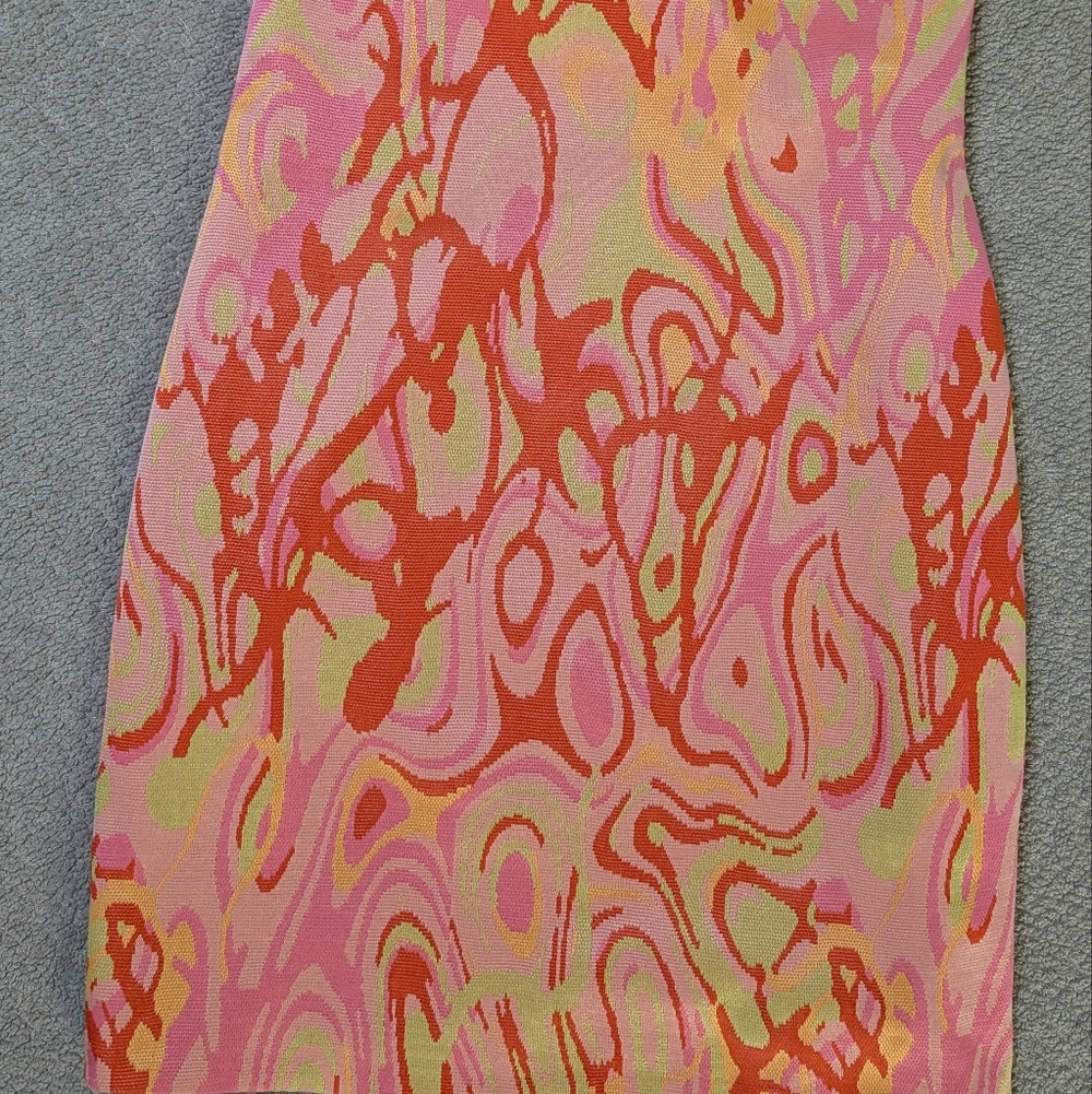 ZARA Pink Orange Abstract Slip Mini Dress Y2K Psychedelic Bodycon Festival - M - Picture 5 of 12